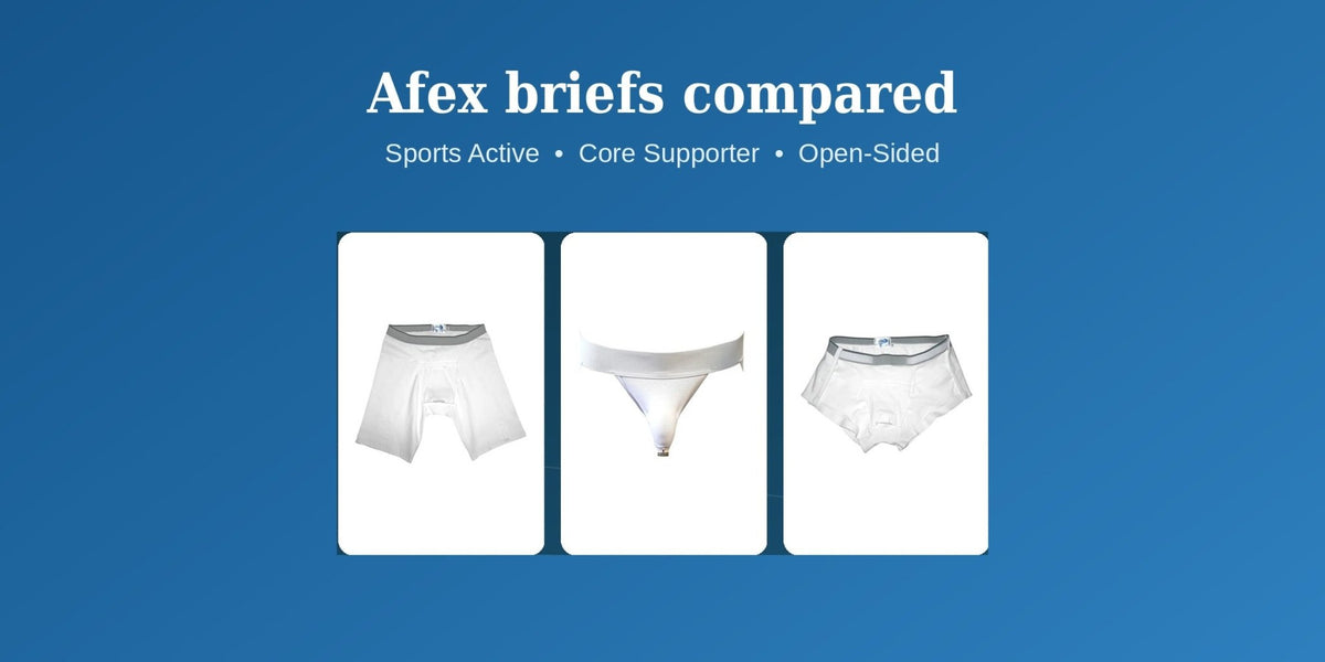 Afex briefs compared: Sports Active, Core Supporter, and Open-Sided - Arcus Medical