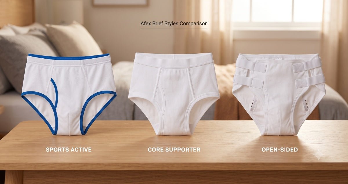 Afex brief options: sports active vs. core supporter vs. open-sided - Arcus Medical